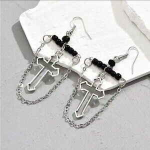 Black & Silver Cross Earrings – NWT